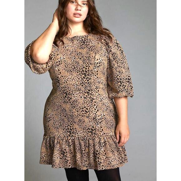 Anthropologie Maeve Animal Print Knit Cut-Out Mini Dress Leopard Tiered Size 14 - Picture 2 of 11
